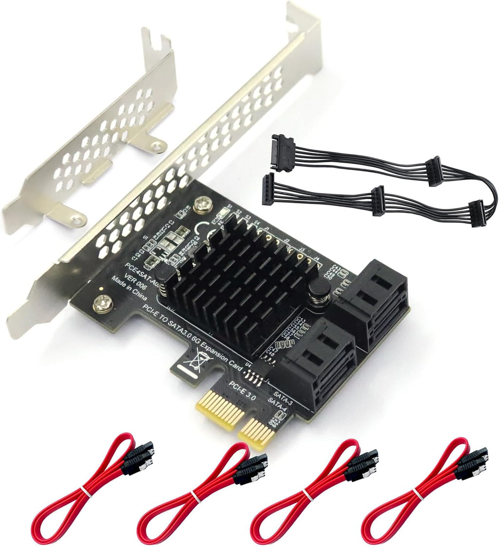 4-Port PCIe SATA III 6Gbps Expansion Card, PCIe x1 to 4 Port SATA 3.0 Controller Card - ASM1064 Chip, with Low Profile Bracket for Windows Linux Mac