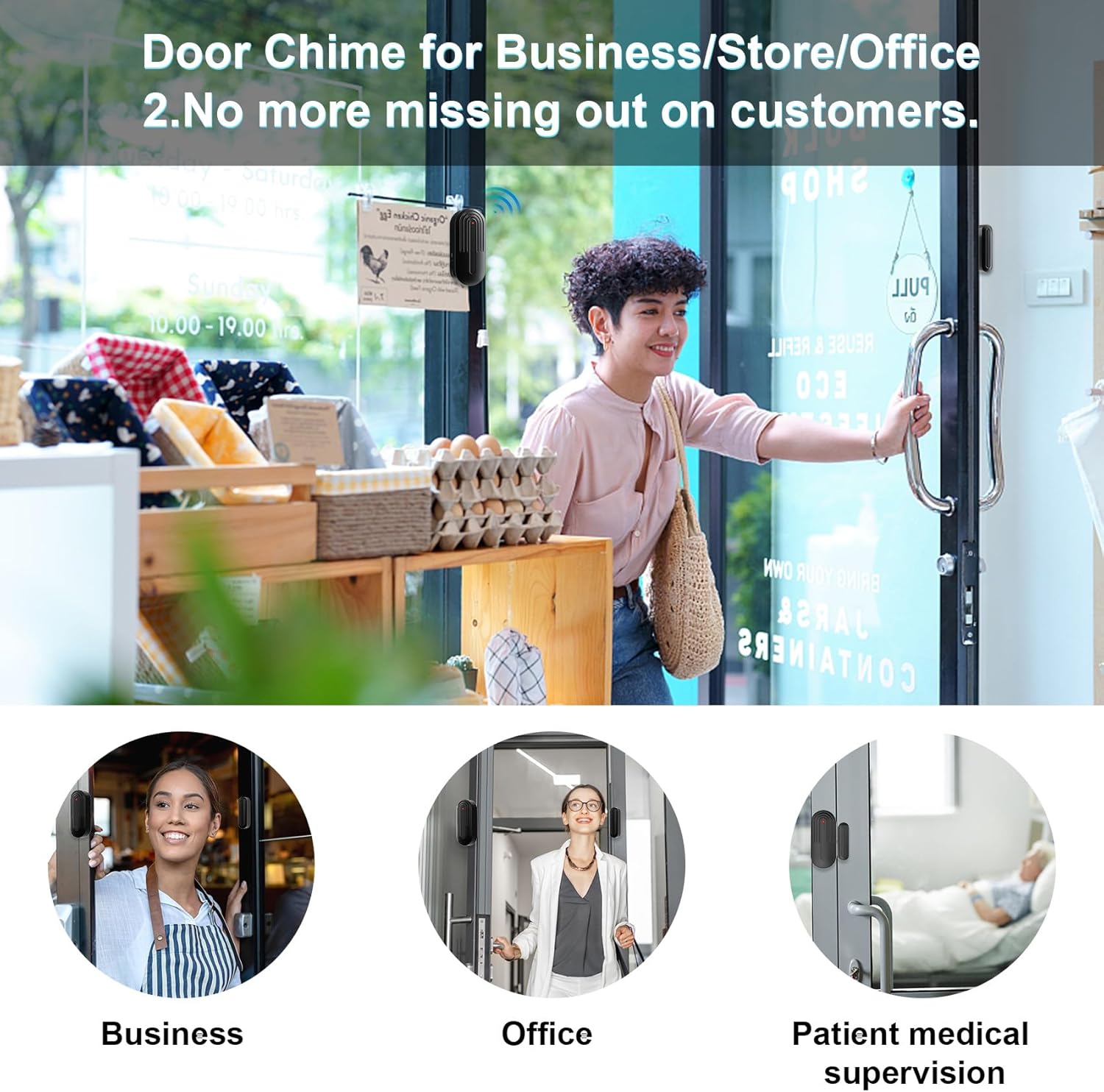 SanJie Door Sensor Chime When Door Opens, Door Entry Chime for Business/Home/Office/Store,500 FT Range,26 Chimes 5 Adjustable Volume Door Ringer Alert 2 Sensors + 1 Receivers