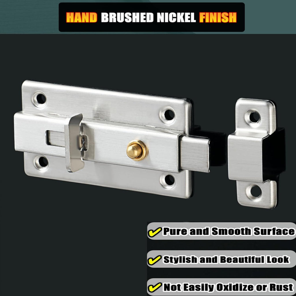 Alise Slide Bolt Gate Latch,Spring-Automatic Barrel Bolts Latches Safety Door Lock,Gate Hardware for Inside Door Fence Toilet Barn Pet Doors,Stainless Steel Bolt Latches,Brushed Finish,MS3000-LS