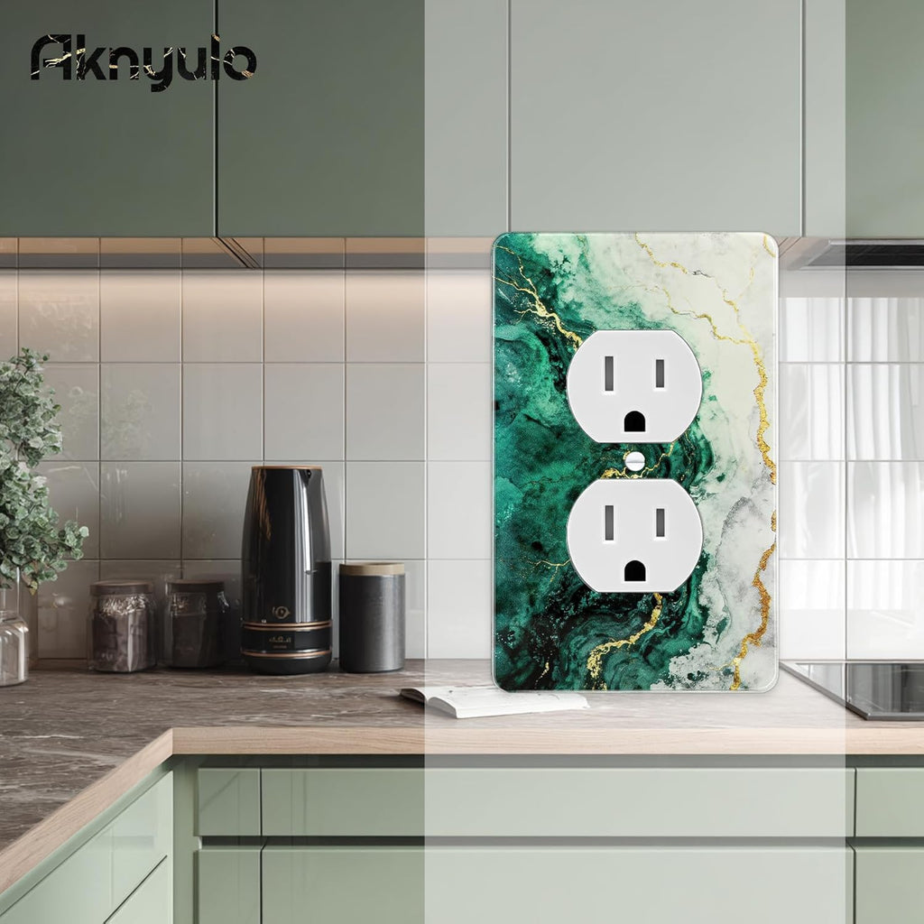 Modern Abstract Lexury Dark Turquoise Teal Blue Gray Marble Textured Acrylic Outlet Covers Wall Plates Light Switch Cover Plate Acrylic Outlet Plate Decoration Outlet Switch Cover