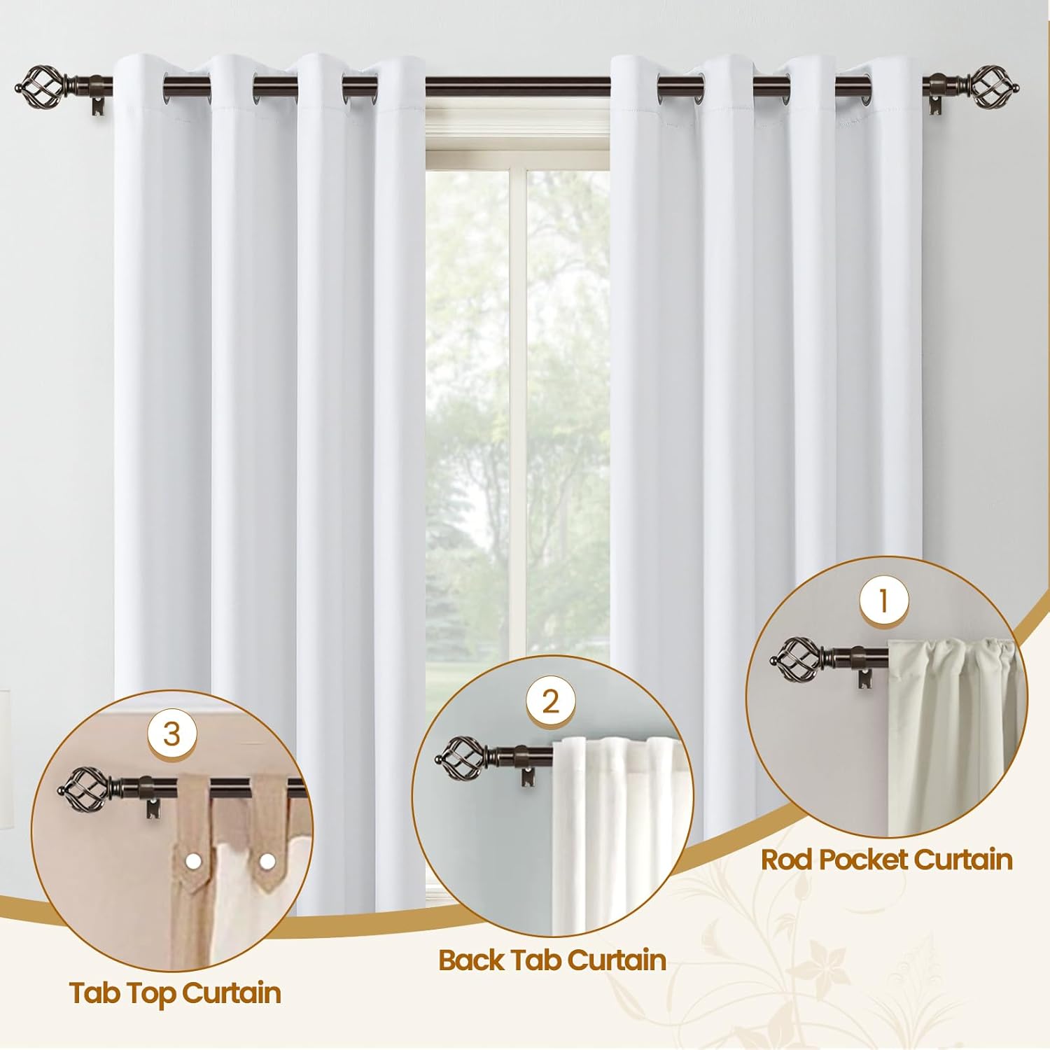 KAMANINA Bronze Curtain Rods for Windows 72 to 144 Inch, Long Curtain Rod 32 to 144 Inches (2.6-12ft), 6/8 In Splicing Adjustable Single Drapery Rod with Twisted Cage Finial
