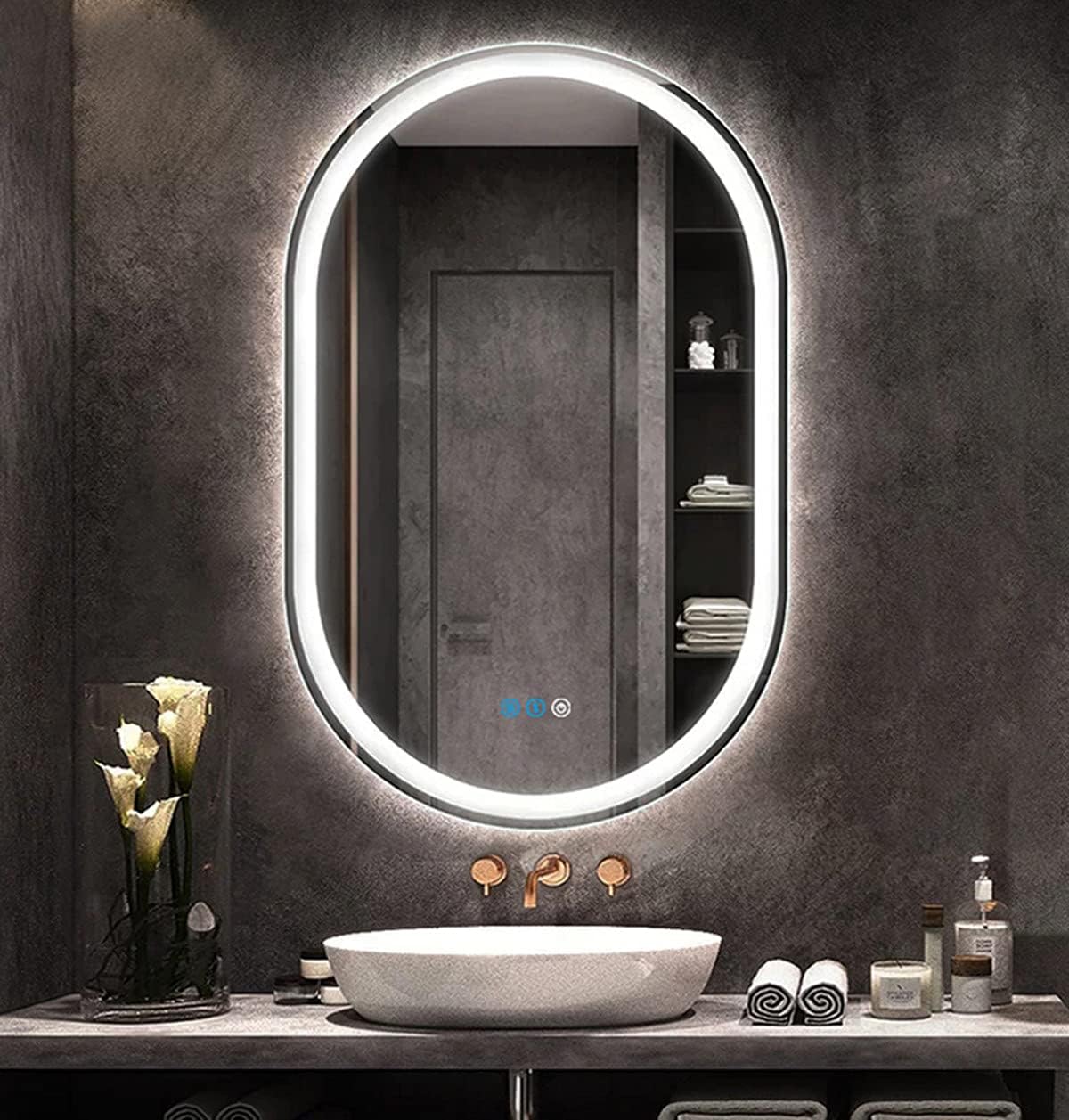 32 x 20 Inch Oval LED Bathroom Mirror with Front Lights Smart Memory 3 Color Adjustable Brightness Anti-Fog 32 Inch Oval Lighted Vanity Mirror for Bathroom Wall Horizontal Vertical Mounted