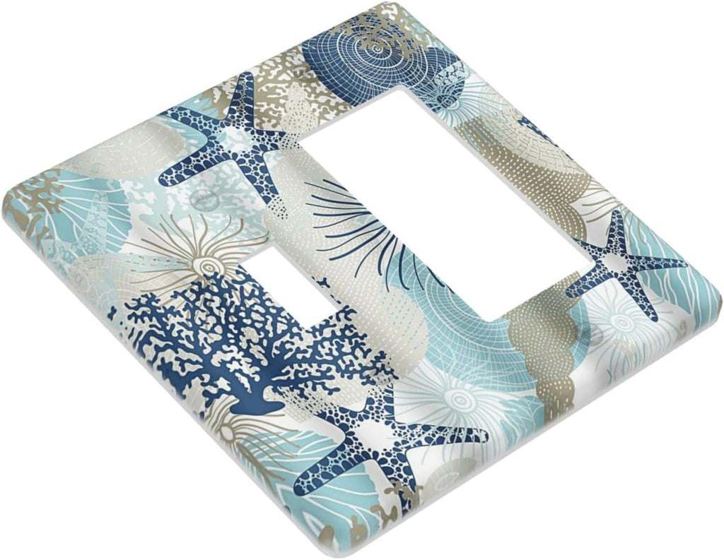 Decorative Outlet Covers Blue Starfish Brown Coral Ocean 2 Gang Light Switch Cover Plate Single Toggle 1 Rocker Wall Plates for Electrical Outlets Switch Plate Covers for Girlroom Home Decor