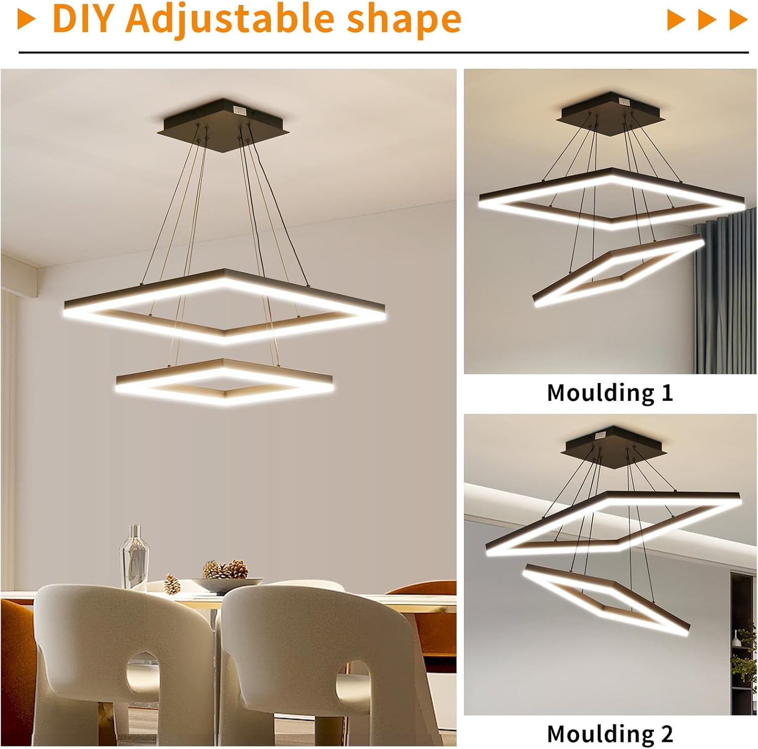 Modern Ceiling Chandelier, with Remote Control Dimmable 3 Color Mode & Brightness (Warm & Cool & Neutral Light) Ceiling Chandelier, Acrylic Anti-Flicker Dining Light Fixture for Kitchen