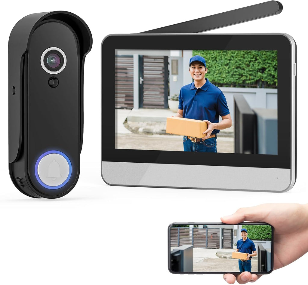 Wireless Video Doorbell Intercom System, Wire Free Doorbell Camera with 7" HD Touch Screen Monitor, No Monthly Fees, 1080 Ultra HD Camera with Motion Detection, NO WiFi