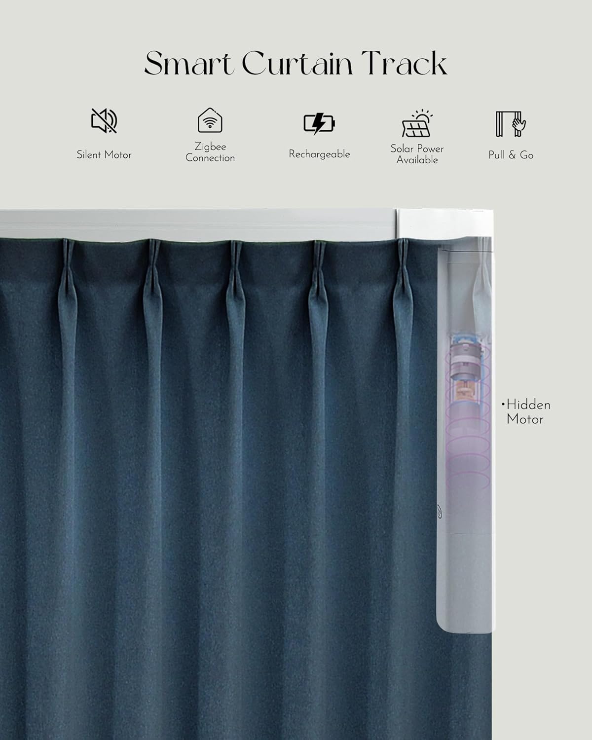 Graywind Rechargeable Smart Curtains Compatible with Alexa App Remote Control Motorized Drape for Sliding Door One-Way or Split Draw, Custom Width Up to 220" (Sapphire Blue)