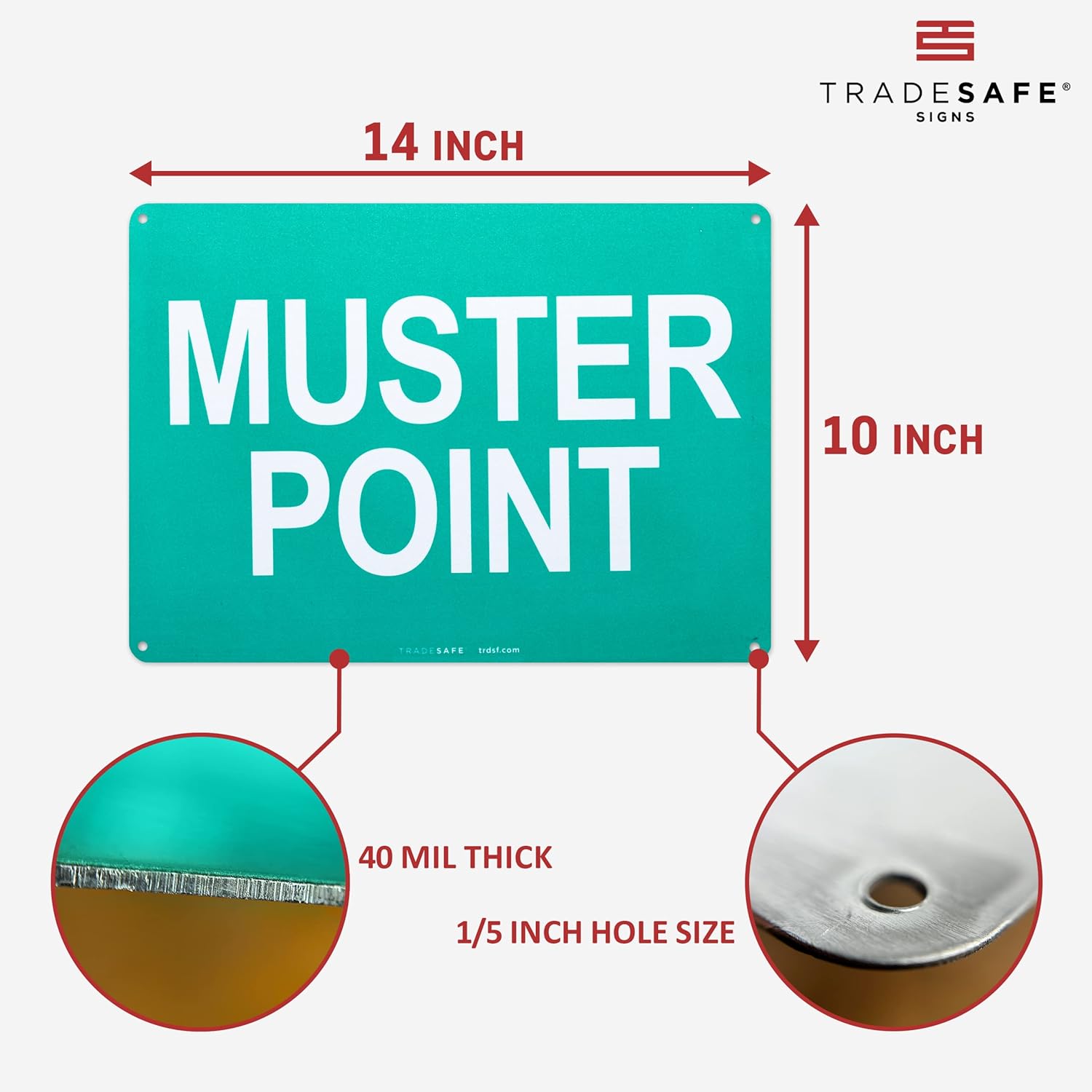 TRADESAFE Muster Point Sign - Quick Install Aluminum Safety Sign, Light Reflective, UV-Resistant, Waterproof, 14” X 10” Emergency Evacuation Area Signs for Business