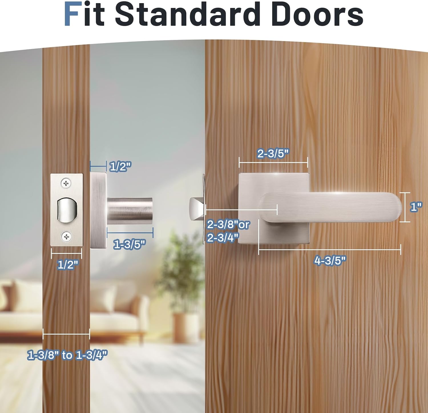 KNOBWELL 1 Pack Interior Door Handle,Satin Nickel Finish Door Levers, Passage Knob for Closet Hallway, Zinc Alloy Construction, 250,000-Cycle Durability