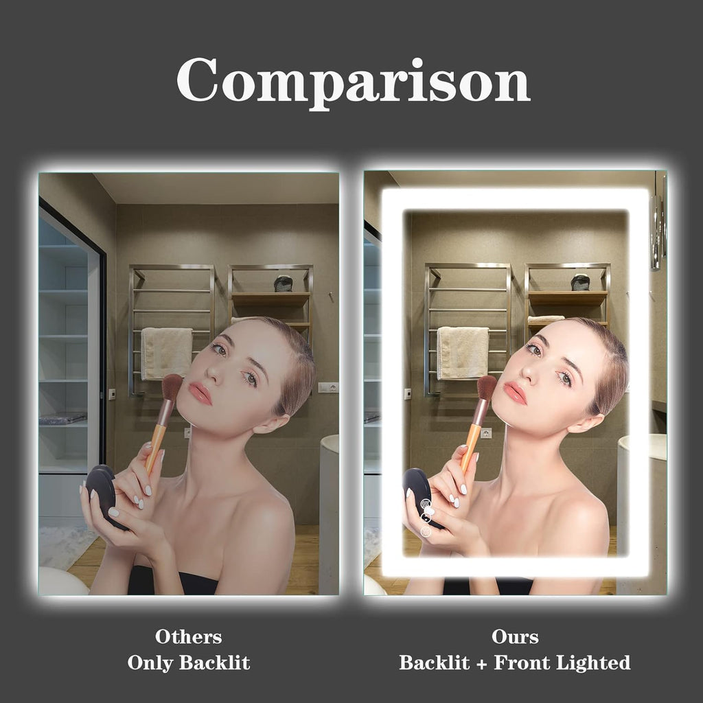 Amorho 24"X32" LED Bathroom Mirror with Lights, Front Lit and Backlight, Stepless Dimmable, Anti-Fog, Shatter-Proof Tempered Glass, Memory, 3 Colors Lighting Bathroom Mirrors for Vanity