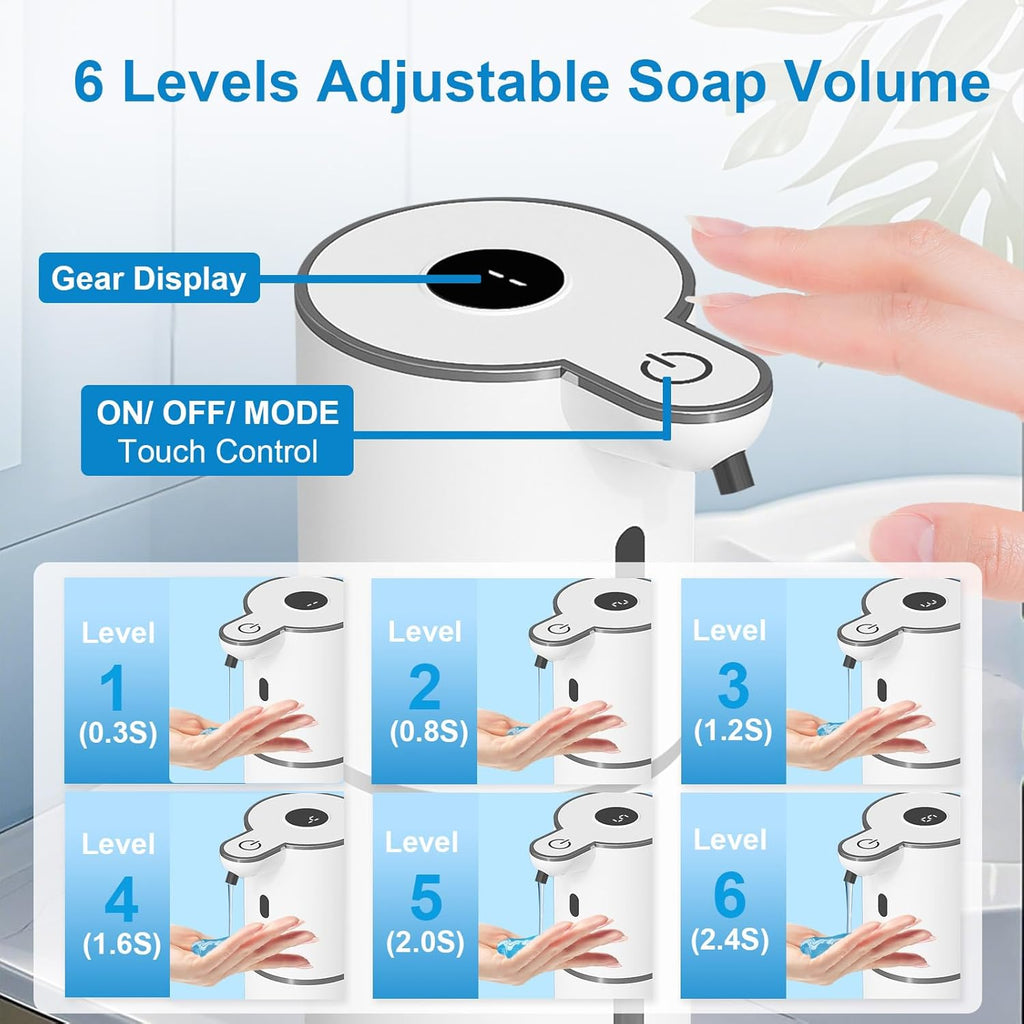 Automatic Liquid Soap Dispenser Touchless, USB Rechargeable Smart Hand Soap Dispenser, 6-Level Adjustable, 12.8oz/380mL Wall Mounted for Bathroom Kitchen Dish Soap-White