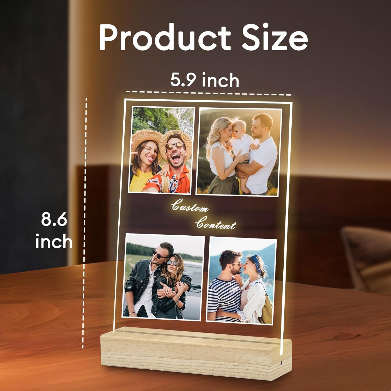 Personalized Picture Frame, Custom Tabletop Photo Frame with Light, Customized Gift for Mom/Father/Kid/Friend/Pet - Birthday, Valentine’s Day, Mother's Day, Father's Day, Christmas (R05)