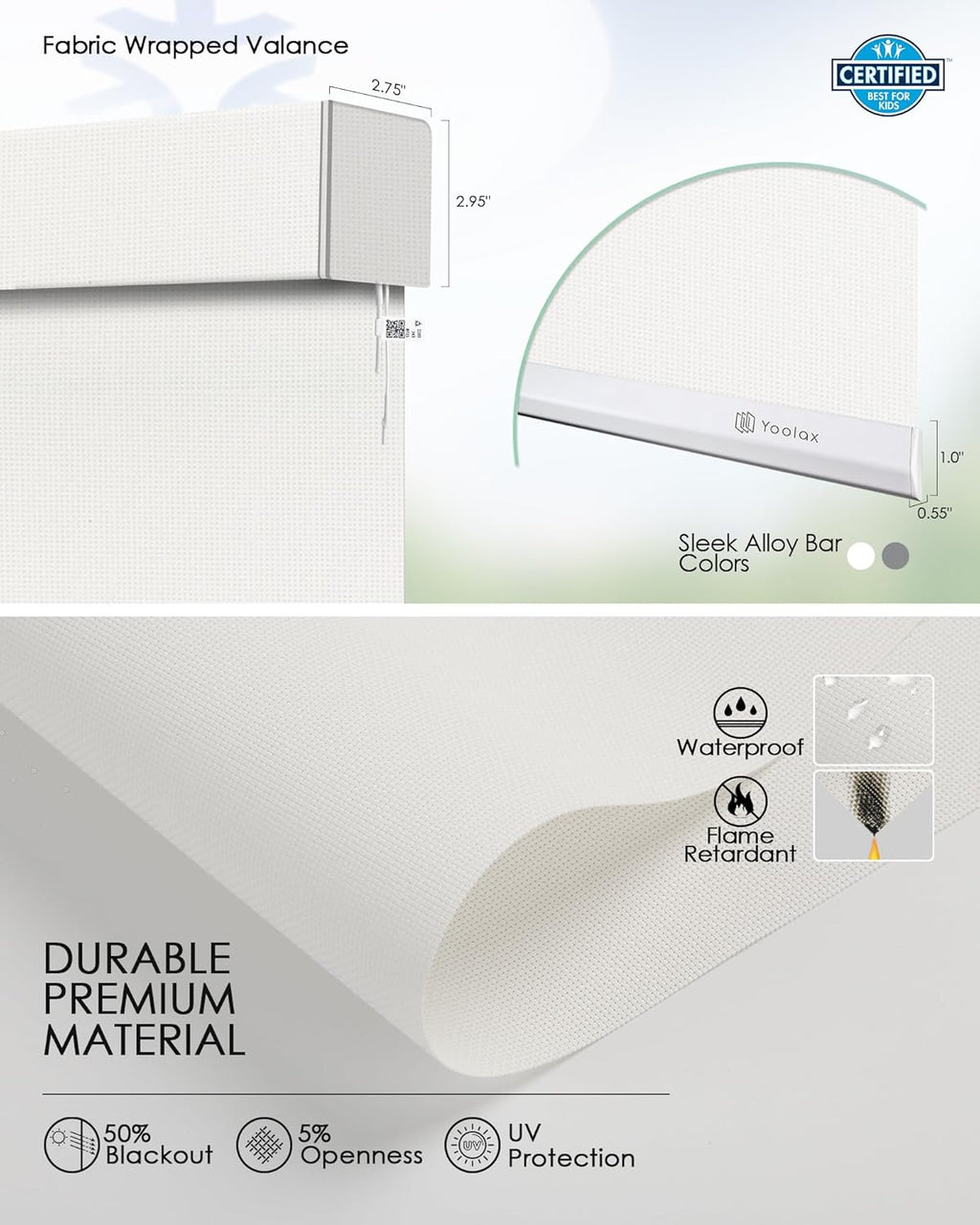 Yoolax Smart Blinds, Motorized Matter Solar Shades Flame Resistat Automatic Blinds for Windows Motorized Shades Compatible with Alexa, Google Home, Homekit(Solar-5% Openness White)
