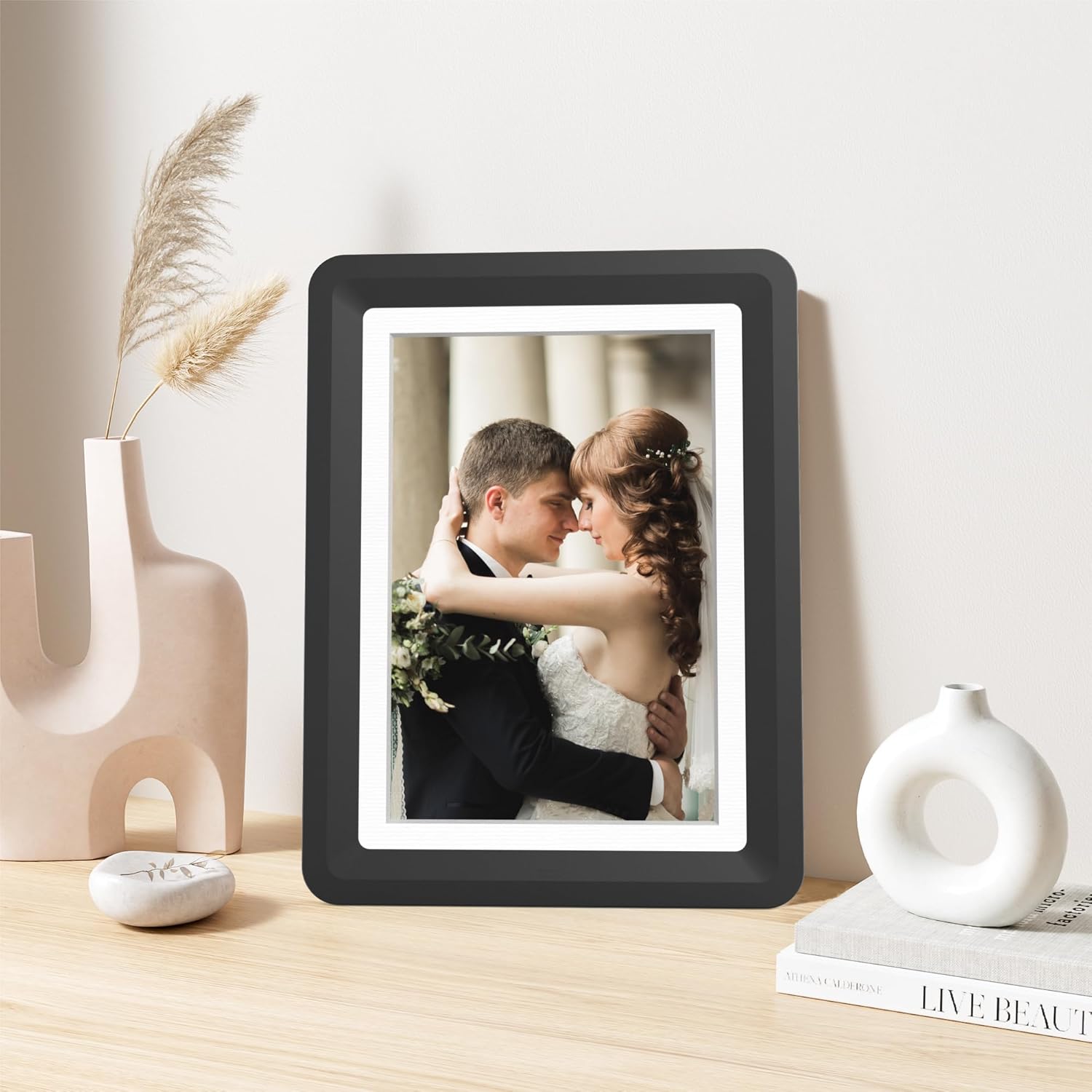 Black 5x7 Picture Frame with Acrylic Front 1 Pack, ABS Frame for 5x7 or 4x6 Photos, Shatterproof UV-Resistant Tabletop Photo Frame, Vertical/Horizontal Display for Home Décor