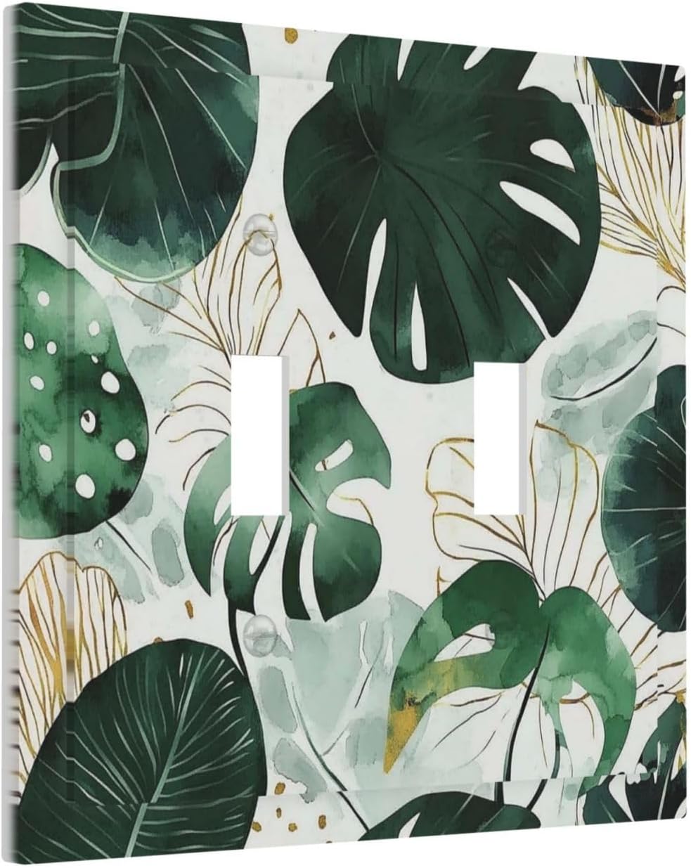 Boho Tropical Green Leaf Watercolor Banana Leaves Decorative Switch Plates 2 Gang Double Toggle Outlet Light Switch Cover Wall Plate Electrical Faceplate For Bed Room Living Room Decor