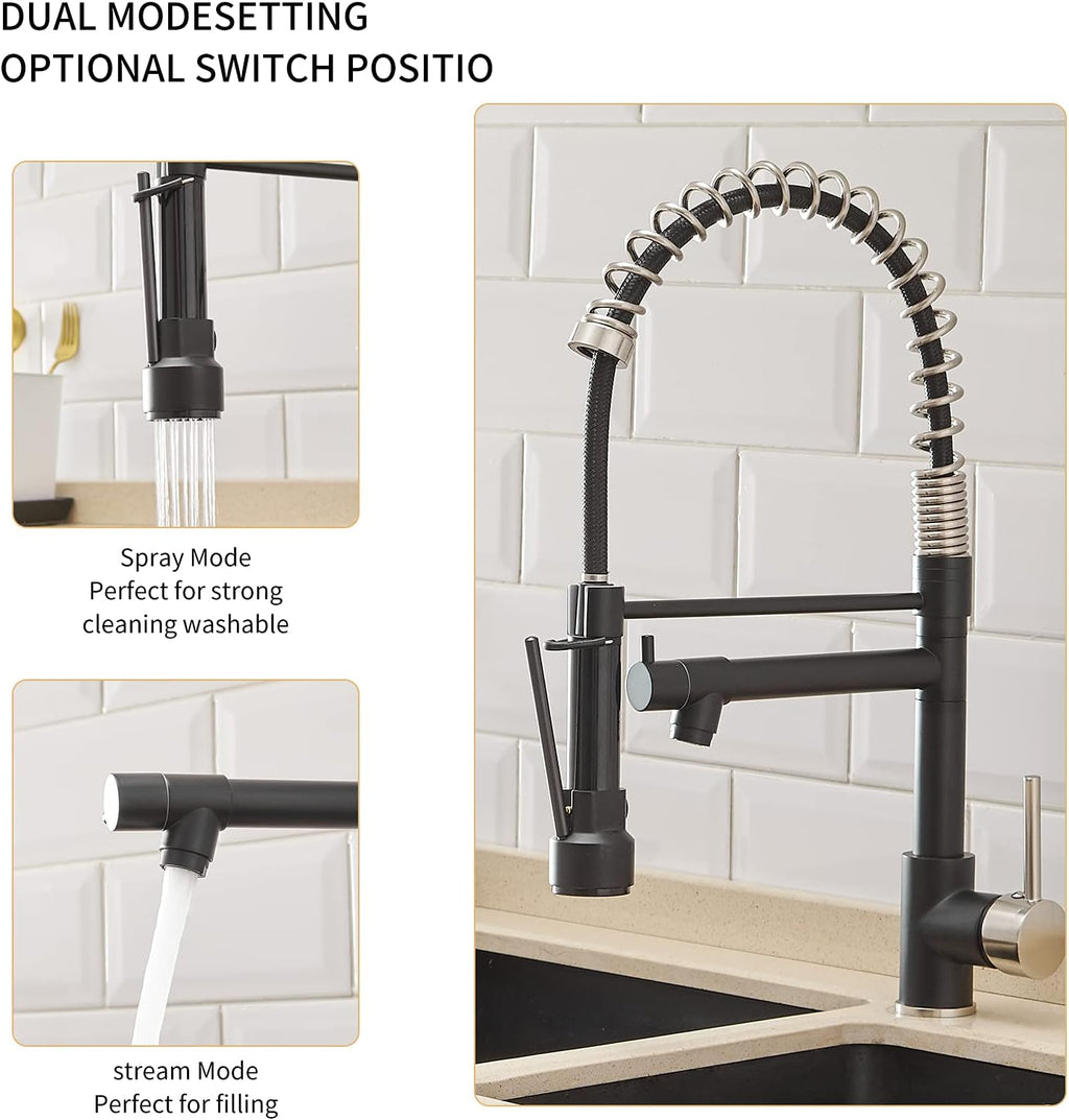 AIMADI Kitchen Sink Faucet,Black Kitchen Faucets with Pull Down Sprayer,Black Stainless Steel Single Handle One Hole Kitchen Faucet,Matte Black