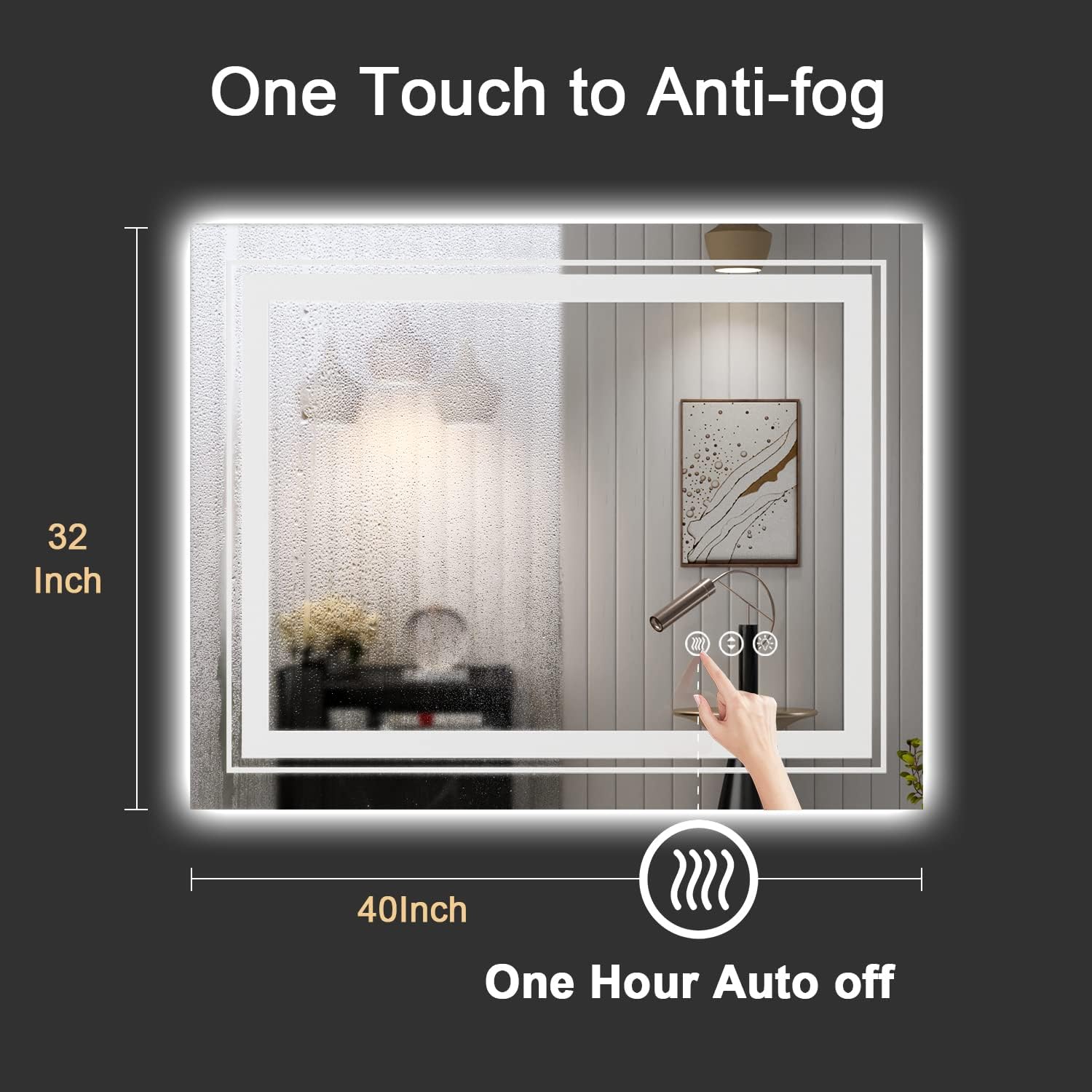 LED Bathroom Mirror, 40"x32" with Front and Backlit, Anti-Fog, Bathroom Vanity Mirror for Wall, Memory Function, Stepless Dimmable, Tempered Glass (Horizontal/Vertical)