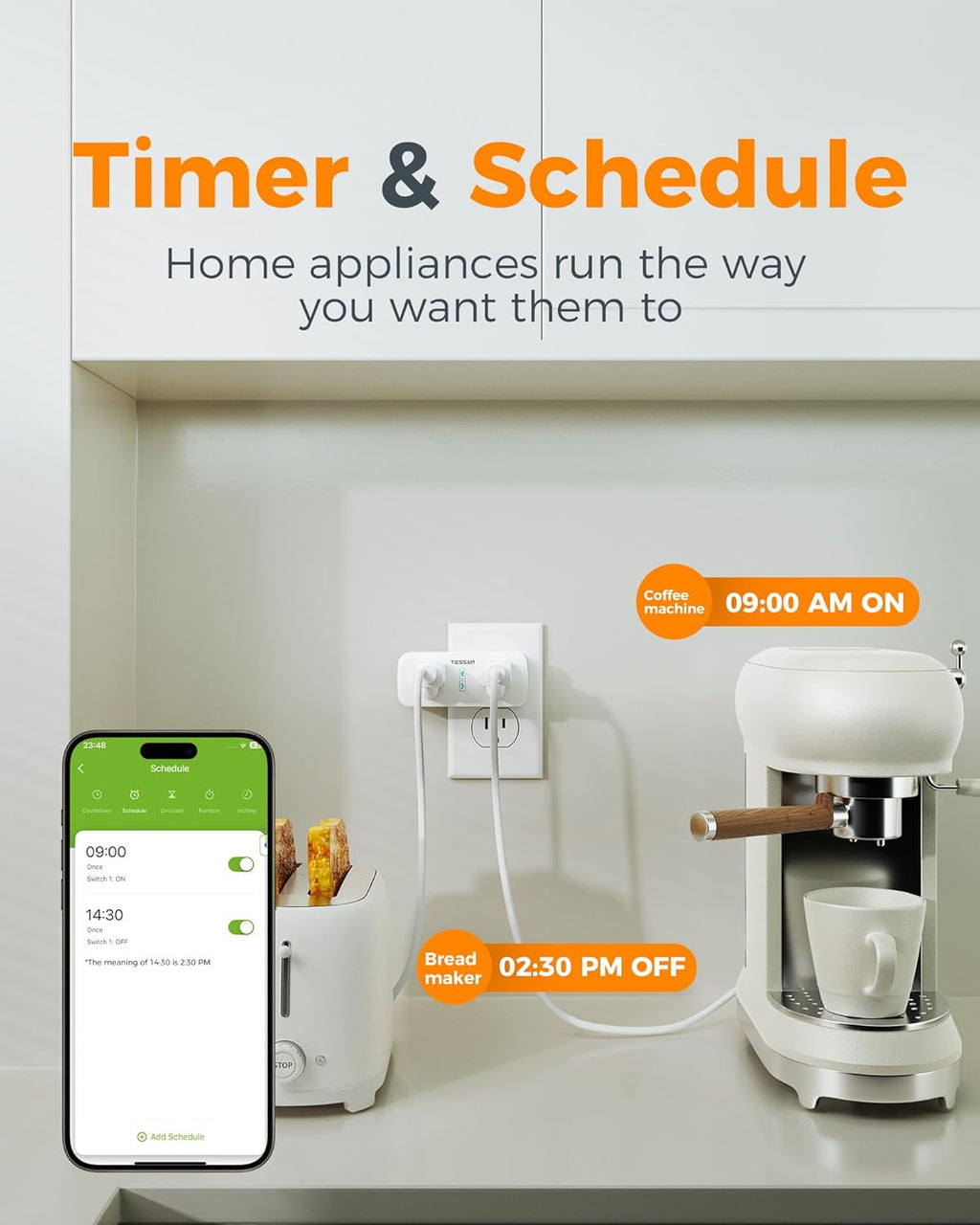 TESSAN 2 Pack Smart Plug, WiFi Smart Outlet with Dual Sockets, Compatible with Alexa and Google Home, Remote Control Outlet with Timer Function, Voice Control, Surge Protection, 2.4GHz WiFi Only