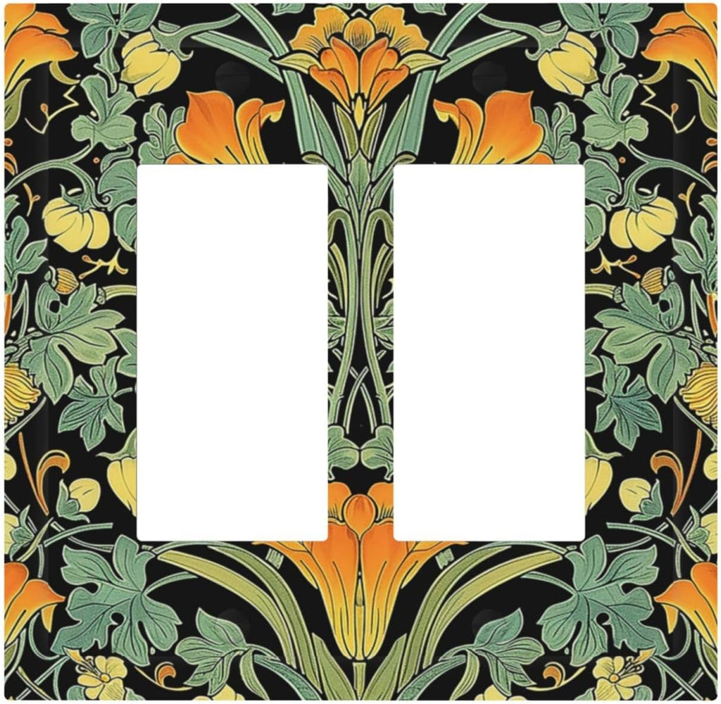 Decorative Outlet Covers William Morris Vintage Floral Green Yellow 2 Gang Double GFCI Rocker Electrical Wall Panels Light Switch Cover Plate for Bedroom Home Decor
