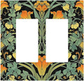 Decorative Outlet Covers William Morris Vintage Floral Green Yellow 2 Gang Double GFCI Rocker Electrical Wall Panels Light Switch Cover Plate for Bedroom Home Decor