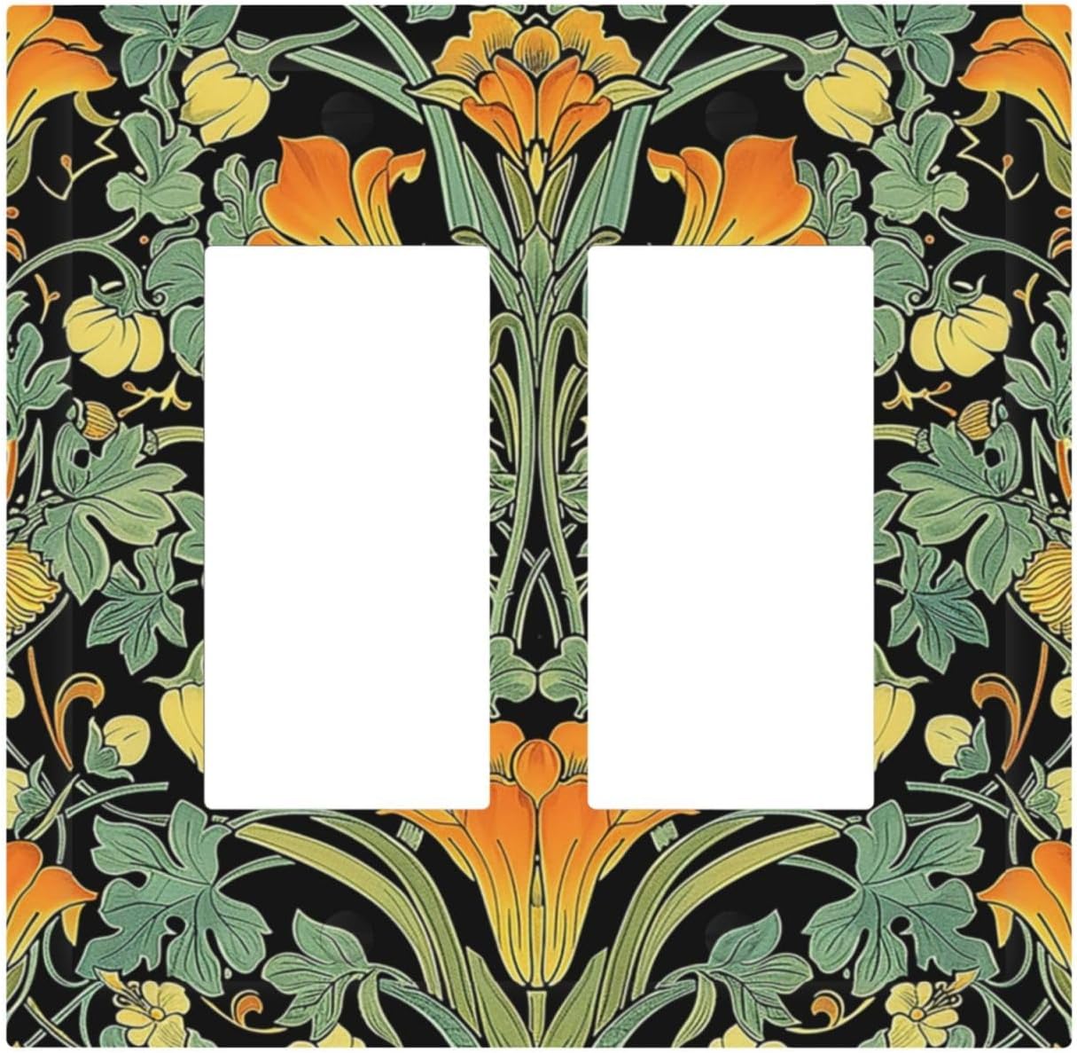 Decorative Outlet Covers William Morris Vintage Floral Green Yellow 2 Gang Double GFCI Rocker Electrical Wall Panels Light Switch Cover Plate for Bedroom Home Decor