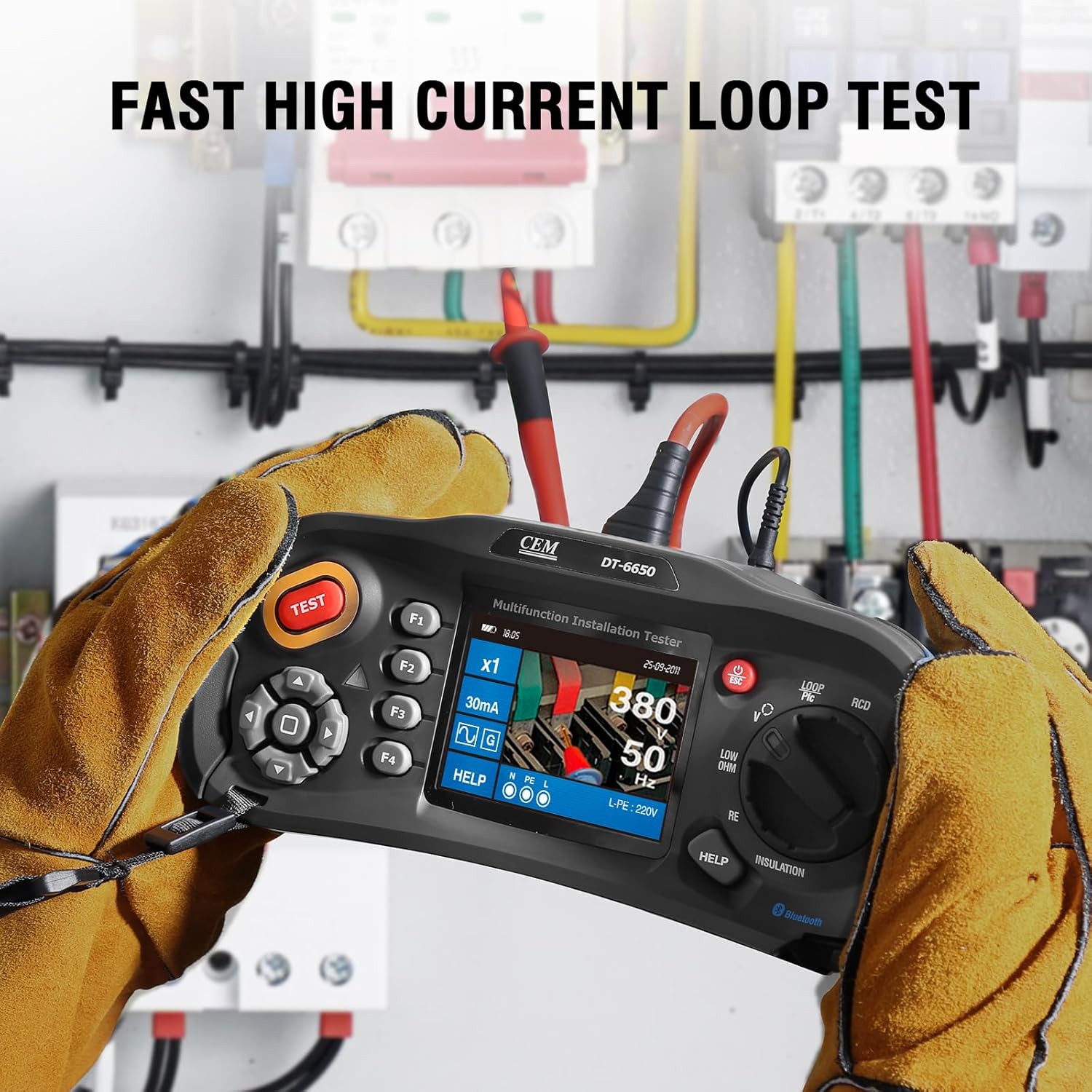 CEM T.ax Included DT-6650 Multifunction Installation Tester with 3.5" TFT Color LCD Display,Voltage,Insulation Resistance,Earth Resistance,Loop impedance,Loop impedance,RCD,PFG, PSC Support 400V TN