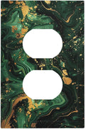 Green/Gold Modern Abstract Luxury Marble 1 Gang Duplex Receptacle Switch Wall Plate Decorative Switchplate Outlet Covers Electrical Plug Cover Faceplate for Bathroom Home Decor 5 X 3 IN