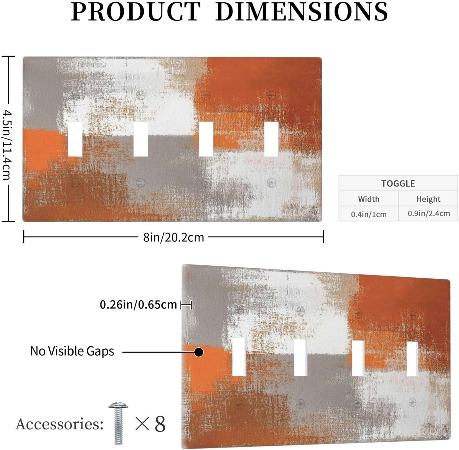 Orange Grey Abstract Art Oil Painting Light Switch Covers Quad Toggle Electrical Faceplate 4 Gang Wall Plate Decorative Switch Plates For Home Farmhouse Decor