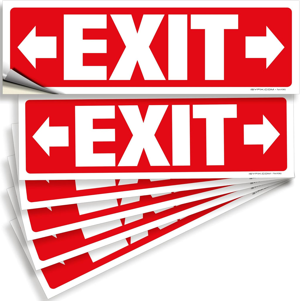 iSYFIX Exit Signs Stickers 6 Pack 12x4 Inch - Laminated Premium Vinyl Directional Right & Left Arrow Signs for Buildings, Office, Workplace, Stores, Schools, Theaters, Parking, Restaurants, Factories