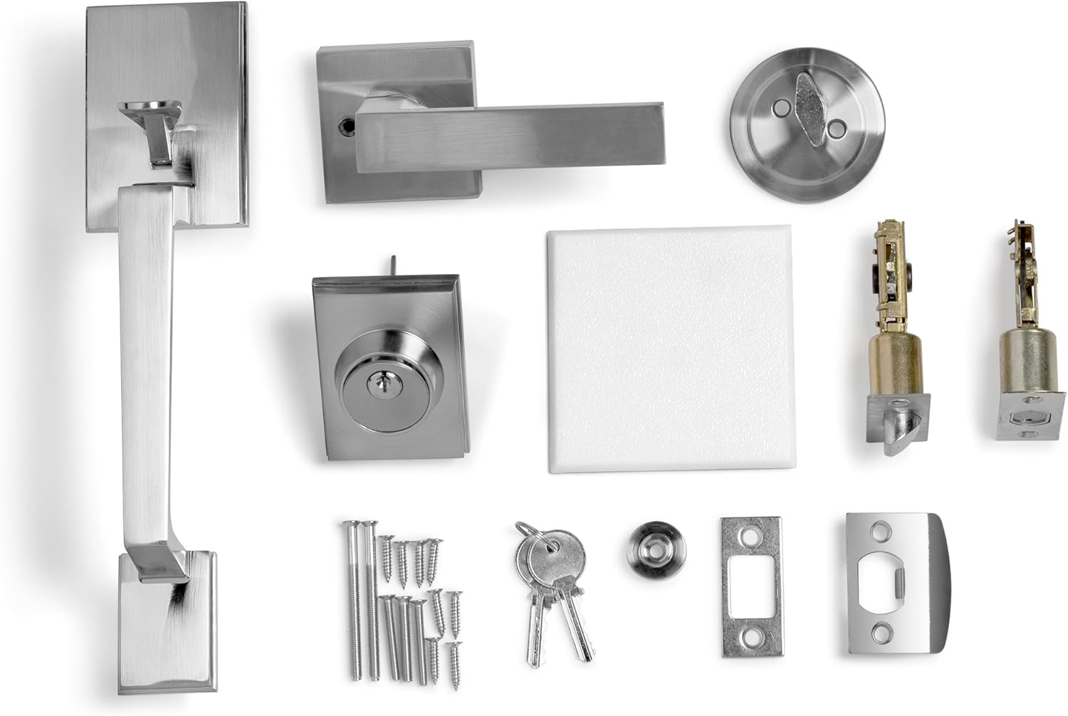 Berlin Modisch Single Cylinder HandleSet with Lever Door Handle (for Entrance and Front Door) Reversible for Right and Left Handed and a Single Cylinder deadbolt Handle Set Satin Nickel Finish