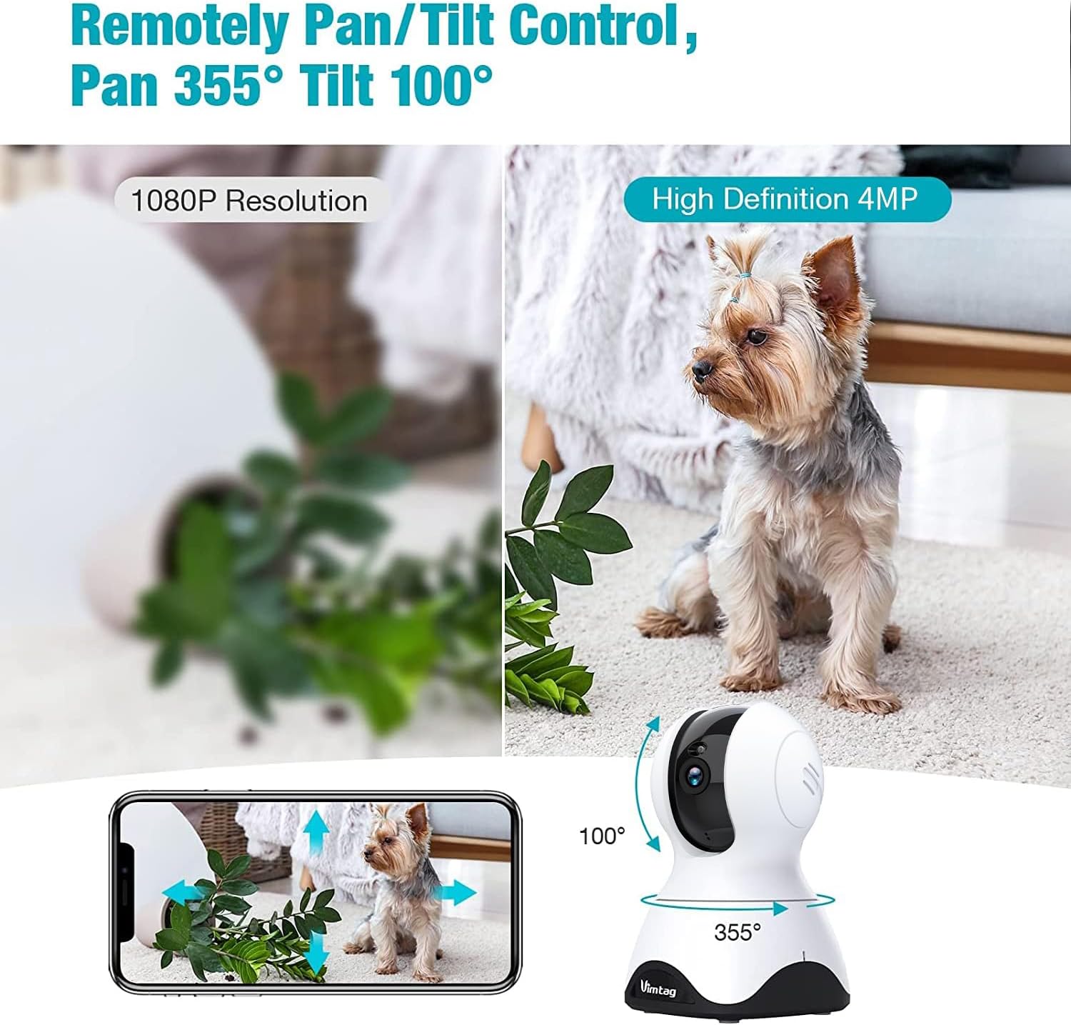 2.5K Security Camera Indoor, 360° Cameras for Home Security, 5G/2.4G WiFi Pet/Dog/Baby/Nanny/Cat Monitor Camera with Phone app, 2-Way Audio, Night Vision, 24/7 SD Card Storage, Cloud, Works with Alexa