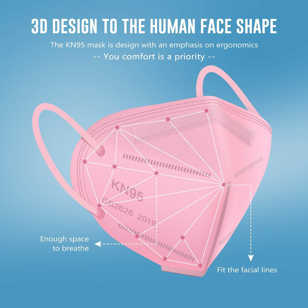 WWDOLL KN95 Face Mask 50 Pack, 5-Layers Breathable KN95 Masks, Pink
