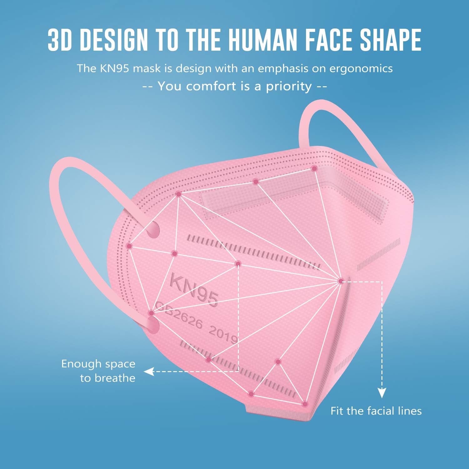 WWDOLL KN95 Face Mask 50 Pack, 5-Layers Breathable KN95 Masks, Pink