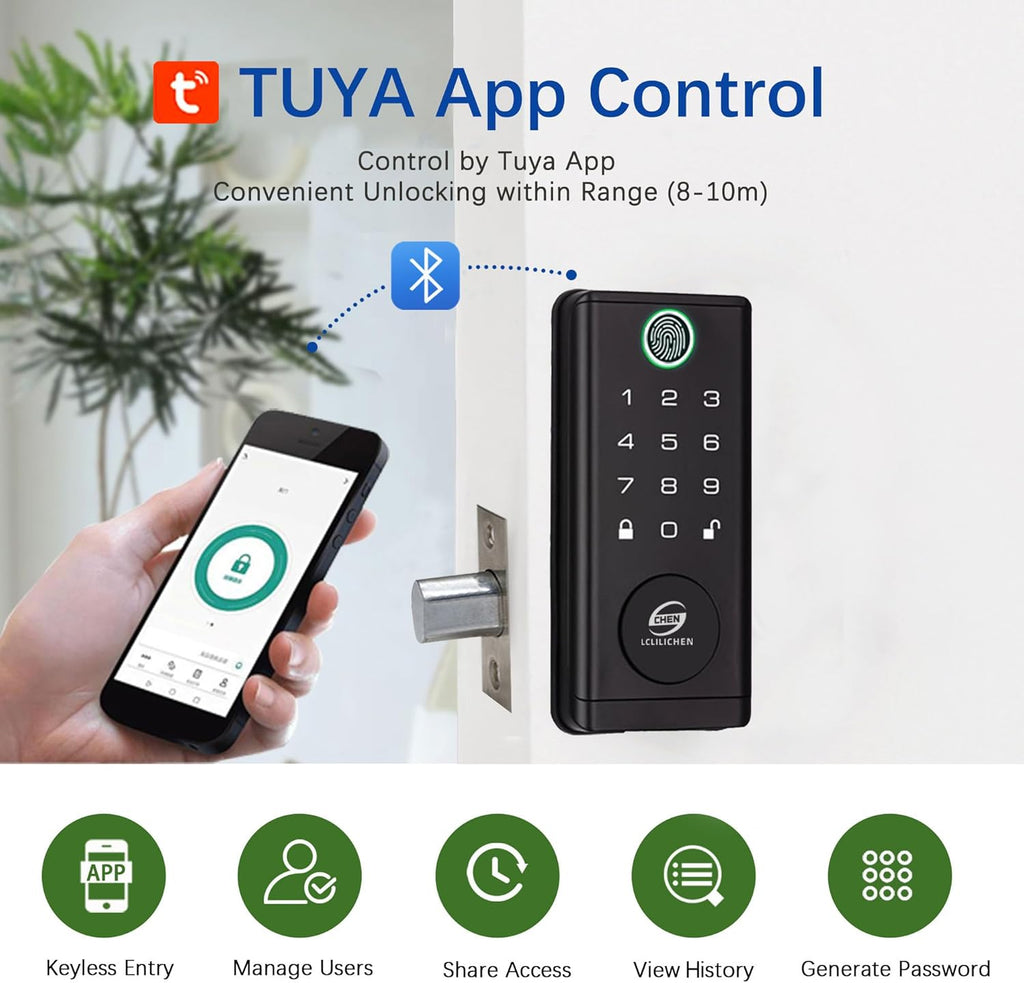 Smart Door Lock, Keyless Entry Deadbolt with Fingerprint, Biometric Electronic Door Lock with Keypad & App Control, Easy Installation for Front Door, Home, Office