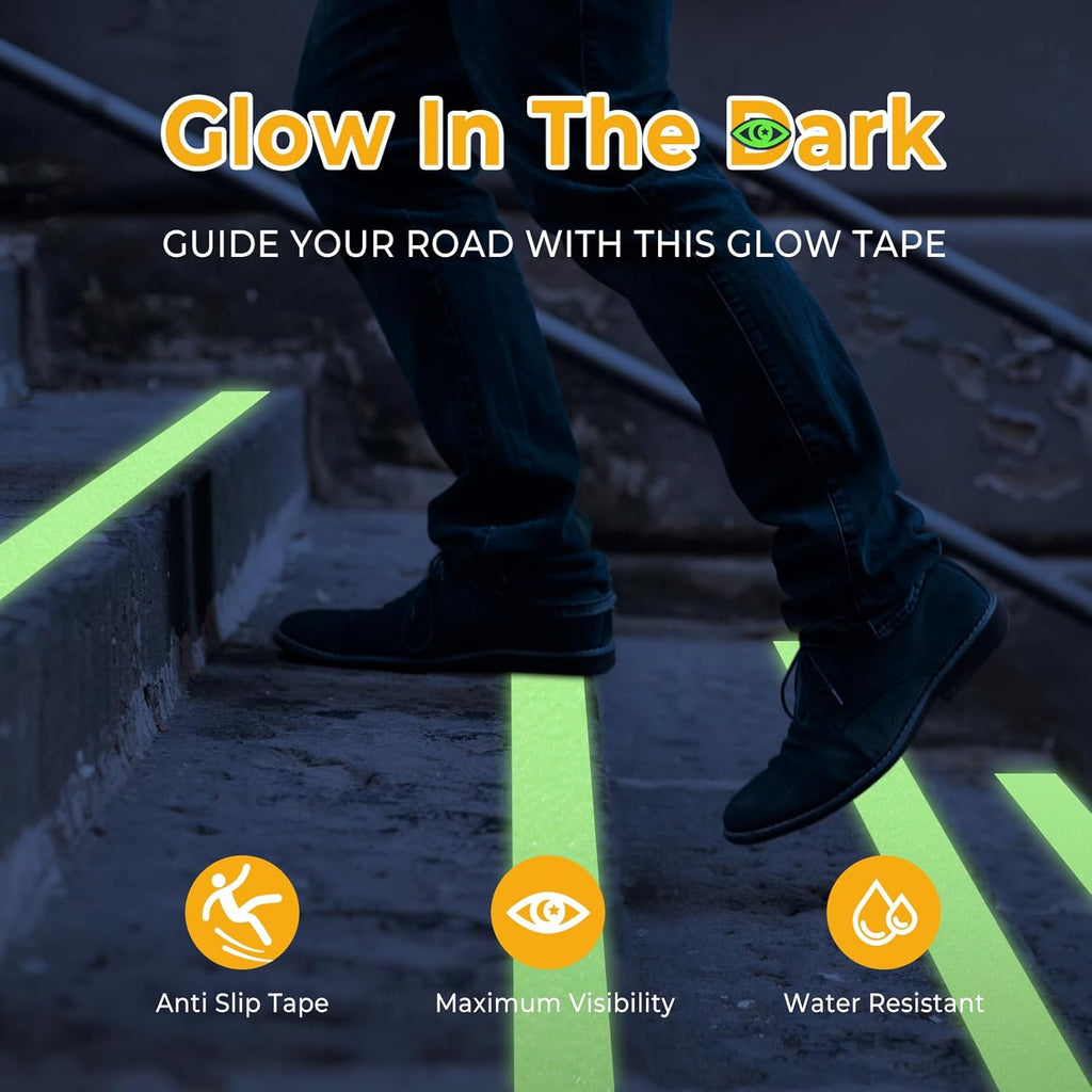 Glow in The Dark Tape, Anti Slip Glow Tape for Stairs, Glow in Dark Indoor or Outdoor, Visible at Night, Waterproof, Luminous Green, 2 Inch x 16 Feet