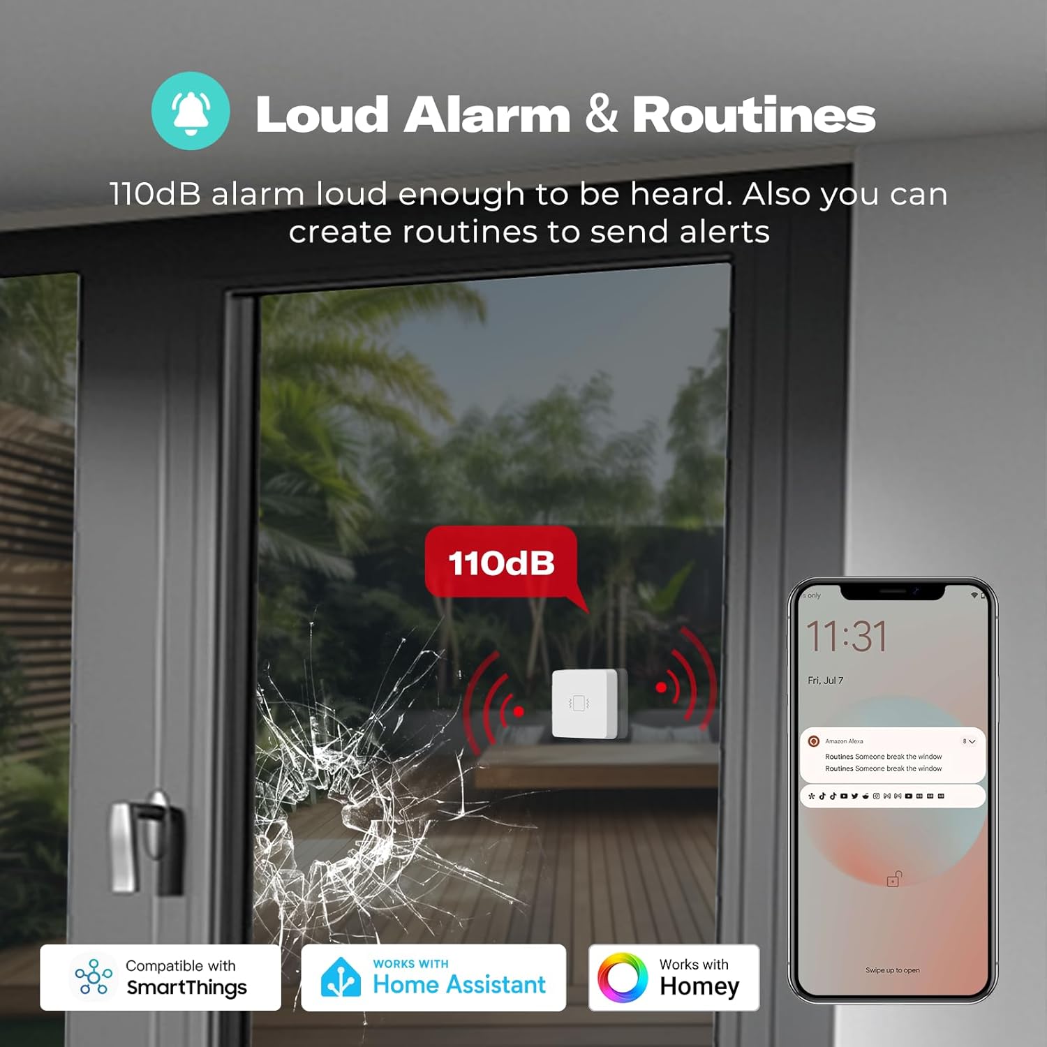 THIRDREALITY Zigbee Vibration Sensor 3 Pack with 110dB Alarm, Zigbee Hub Required,Adjustable Sensitivity, Work with SmartThings, Home Assistant via ZHA/Z2M and Echo Devices with Built-in Zigbee hub