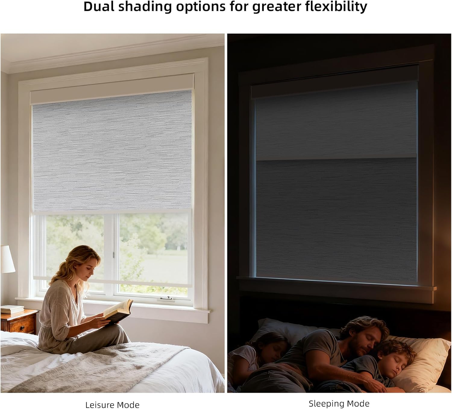 ZSTARR Motorized Day and Night Dual Smart Blind for Window with Valance Rechargeable Motor,Blackout Roller Shade Custom Size,with Valance Suitable for Home,Office (Full Blackout Gray)