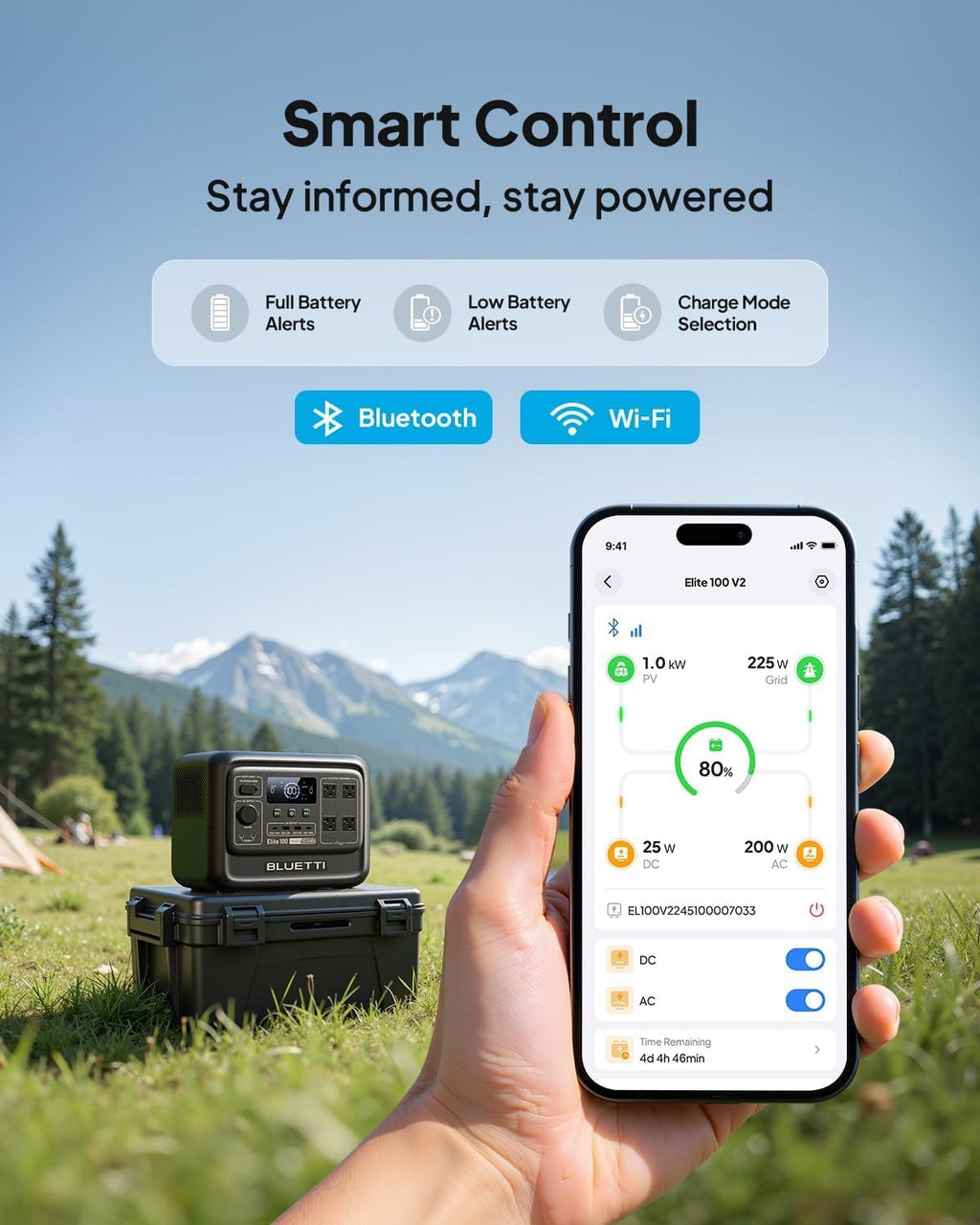 BLUETTI Elite 100 V2 Solar Generator and Solar Charging Cable, 1024Wh LFP Battery Portable Power Station w/ 4 1800W AC Outlets (3600W Surge) Backup, 35% Smaller for Camping, RV, UPS, Outages