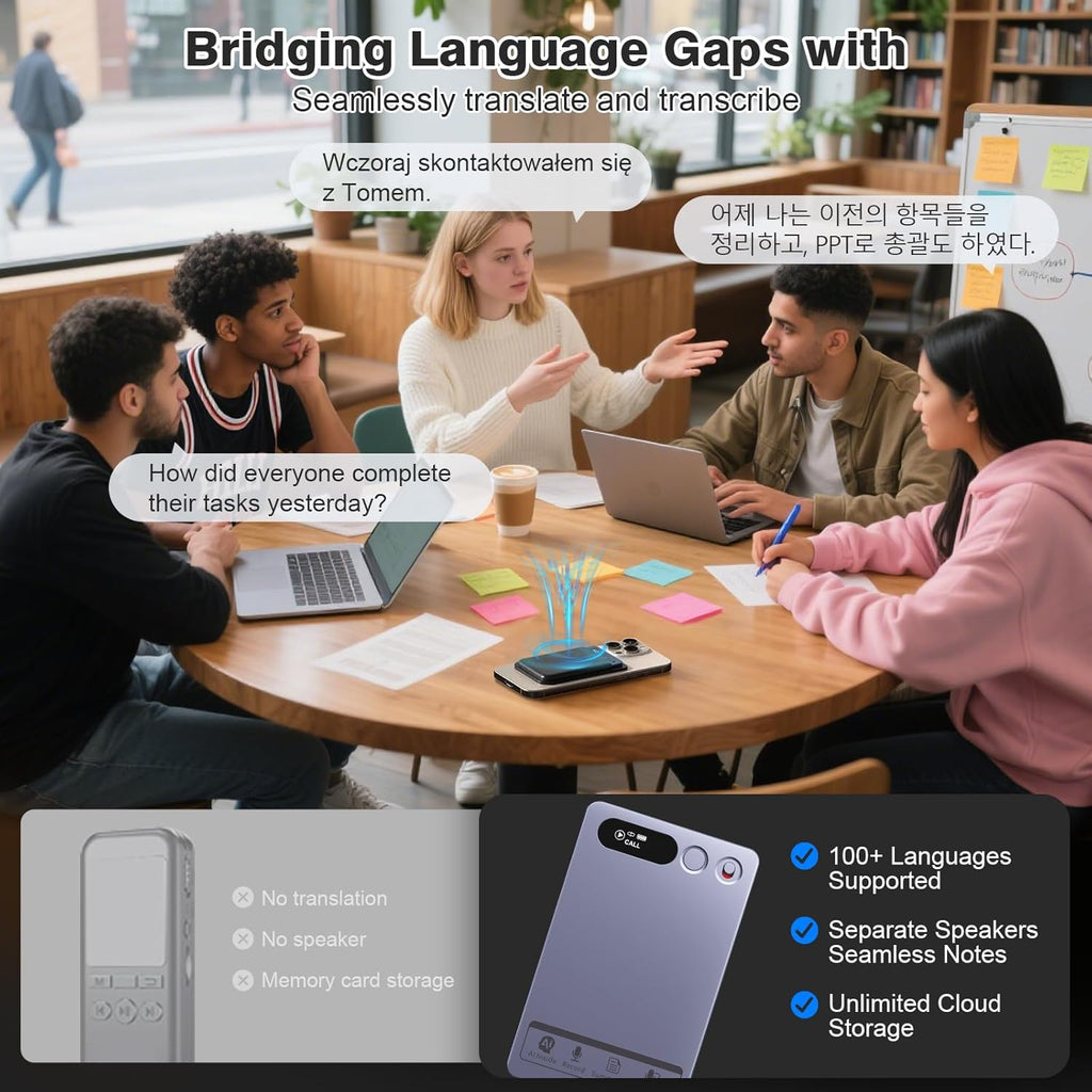 AI Voice Recorder, Note Voice Recorder Transcribe & Summarize with AI Technology, App Control Supports 152 Languages, Magnetic Case 64GB Memory Audio Recorder for Lectures, Meetings, Interviews, Calls