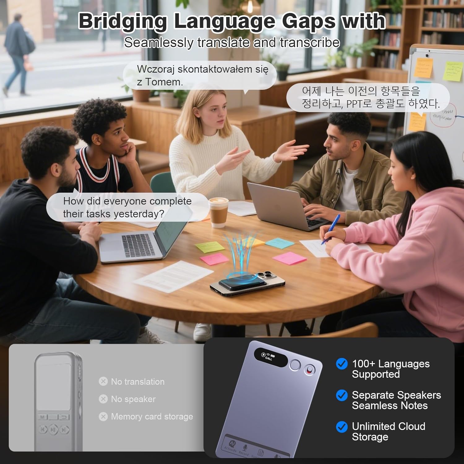 AI Voice Recorder, Note Voice Recorder Transcribe & Summarize with AI Technology, App Control Supports 152 Languages, Magnetic Case 64GB Memory Audio Recorder for Lectures, Meetings, Interviews, Calls