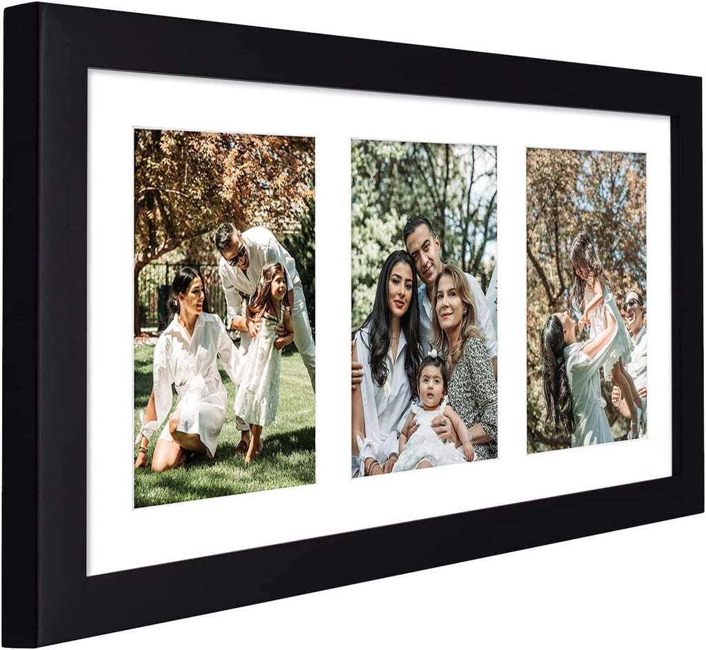 Golden State Art, Set of 3, 9x18 Black Wood Frame - White Mat for Three 5x7 Pictures - Sawtooth Hangers- Swivel Tabs - Wall Mounting - Landscape/Portrait - Real Glass - Collage Frame