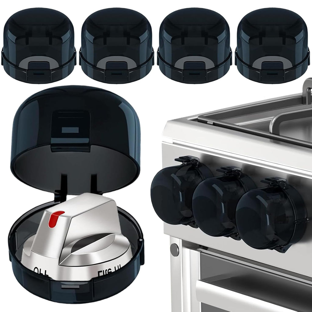 Stove Knob Covers for Baby Safety (5 Pack), Stove Knob Safety Covers, Prevent Kids-Pets from Gas Stove Knob Locks, Childproof Oven Lock Knob Covers with Adhesive, Heat-Resistant Upgraded-Black