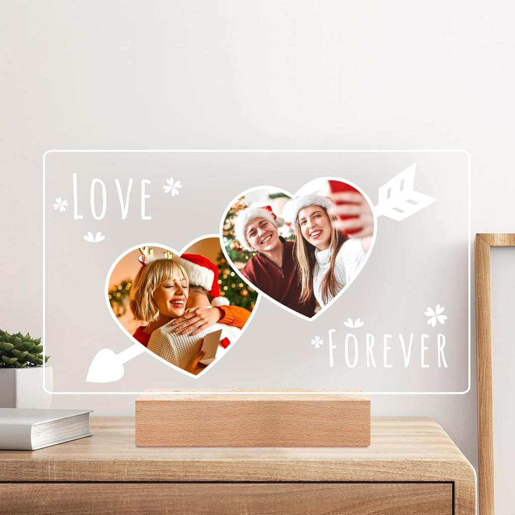 Personalized Christmas Anniversary Couple Gifts for Women & Men, Custom Picture Frame with Photo, Personalized Photo Frame with Night Light, Customized Gifts for Her & Him