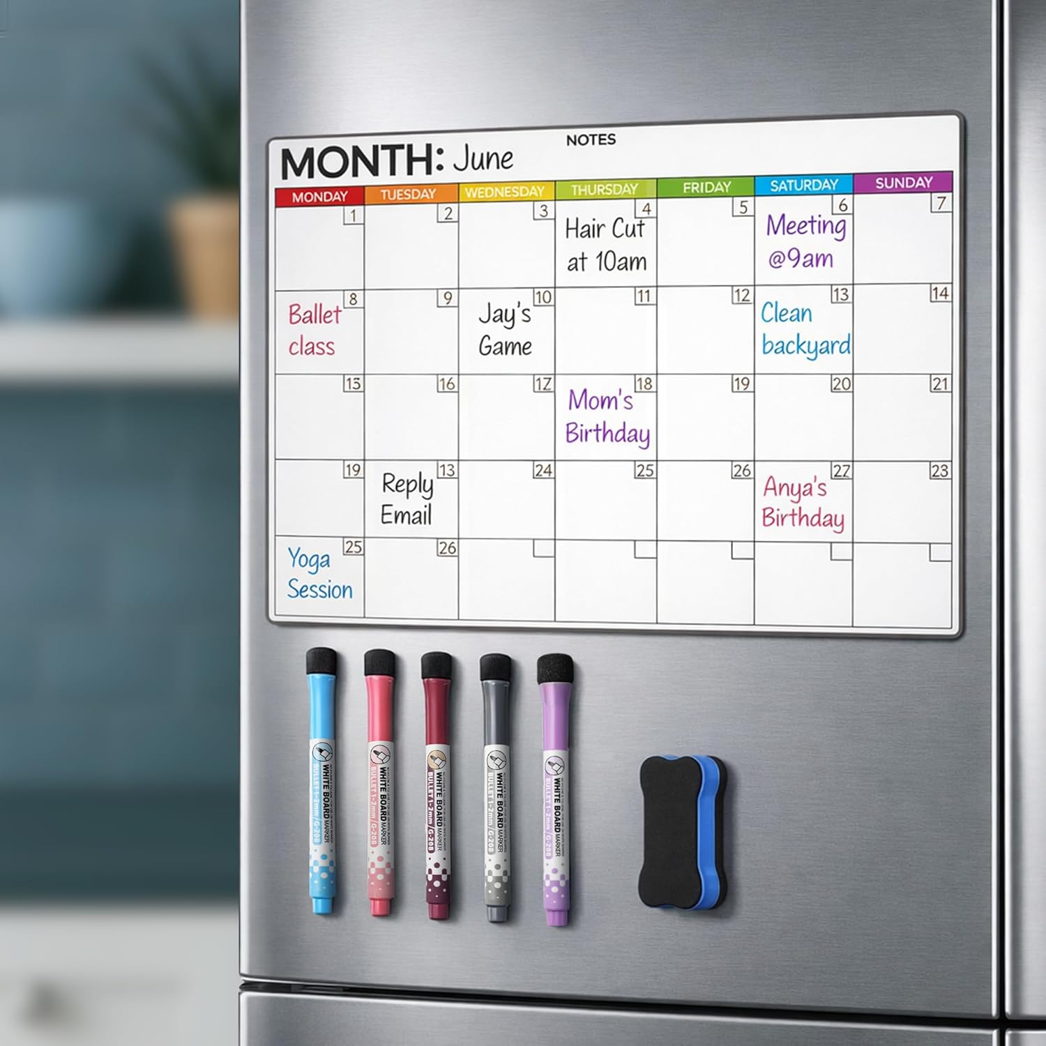 Refrigerator Calendar Magnetic Dry Erase - 17 x 12 iches Magnet Calendar for Fridge, Monday Start | Family Schedule Board, to-Do List & Work | Include 5 Markers & Eraser by Freedom Mastery