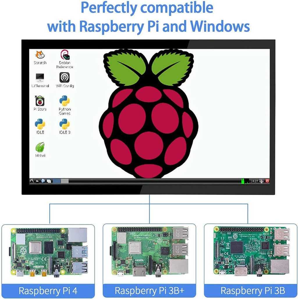 HMTECH Raspberry Pi Screen 10.1 Inch Touchscreen Monitor 1024x600 Portable HDMI Monitor 16:9 IPS Screen Display for Raspberry Pi 5/4/3/2/Zero/B/B+ Win11/10/8/7, Free-Driver