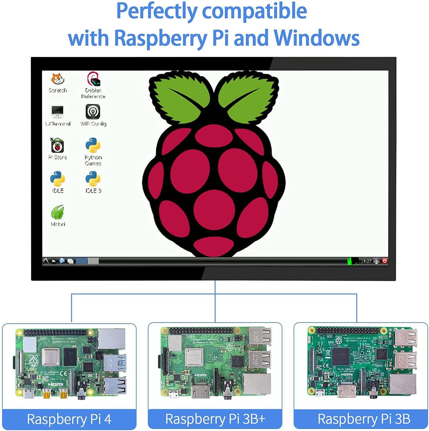 HMTECH Raspberry Pi Screen 10.1 Inch Touchscreen Monitor 1024x600 Portable HDMI Monitor 16:9 IPS Screen Display for Raspberry Pi 5/4/3/2/Zero/B/B+ Win11/10/8/7, Free-Driver