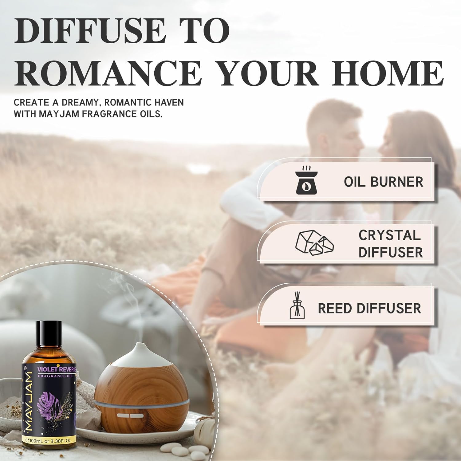 Violet Reverie Fragrance Oil Essential Oil, MAYJAM 3.38FL.OZ Violet Reverie Oil for Diffusers for Home, Long Lasting Scented Oils for Soap Candle Making - 100ML