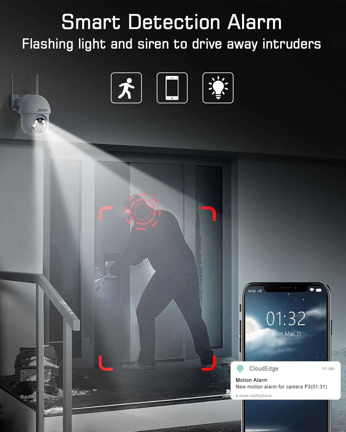 ANRAN 3K/5MP WiFi Security Camera for Home/House Outdoor: 2.4/5GHz Dual-Band, Auto-Tracking, 360° Pan-Tilt, 2-Way Audio, Full Color Night Vision, 24/7 Recording