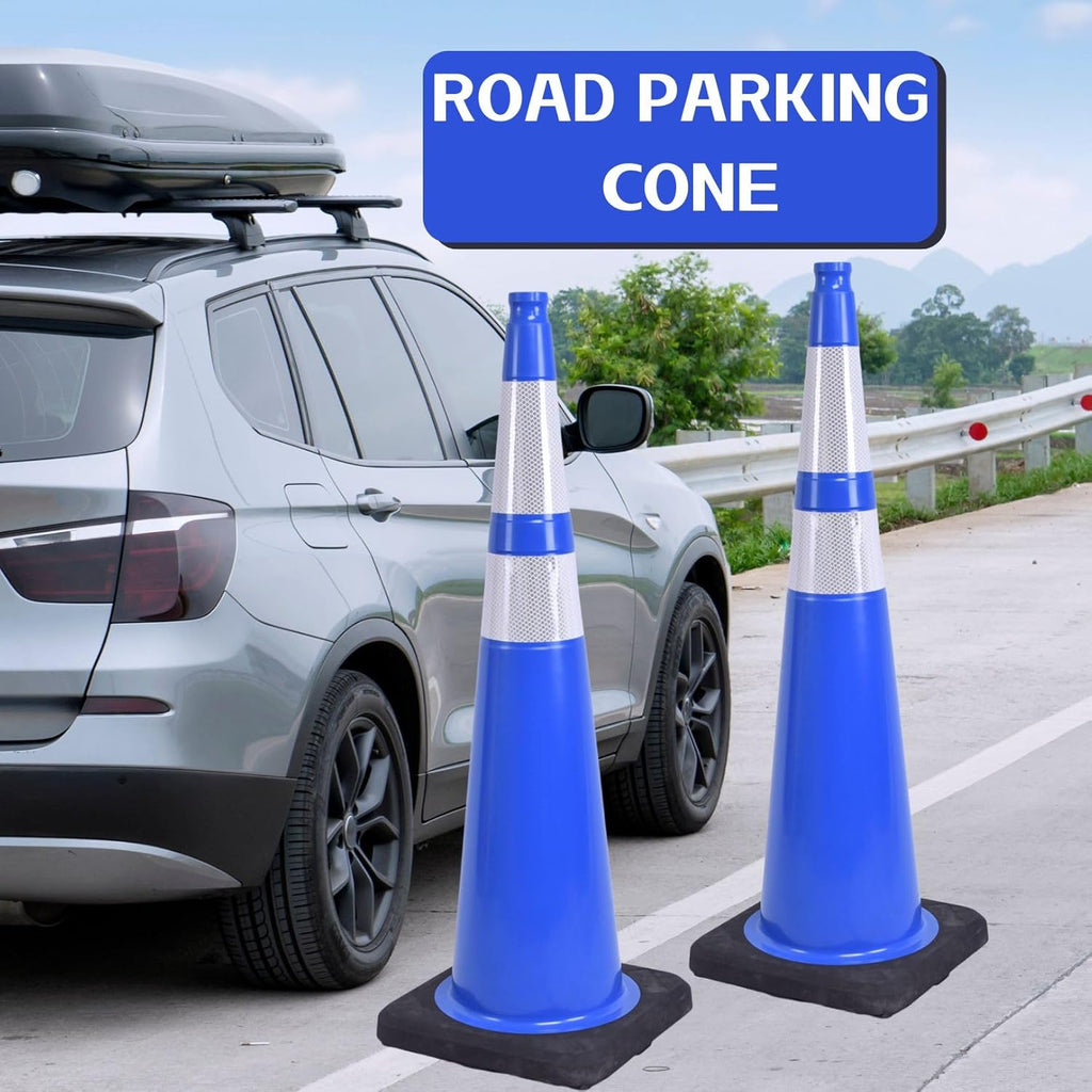 BESEA 6Pack 36” inch Traffic Cones Blue Road Parking Cones Construction Safety Cone Structurally Stable for Traffic Control(Blue Color)