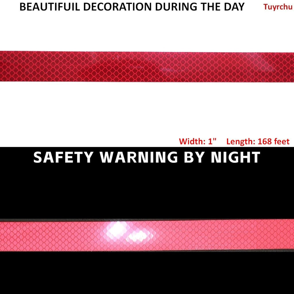 Non Fading Reflective Tape Red Outdoor Waterproof 1 inch, High Visibility Warning Industrial Marking Tape, Safety Stickers (68 feet)