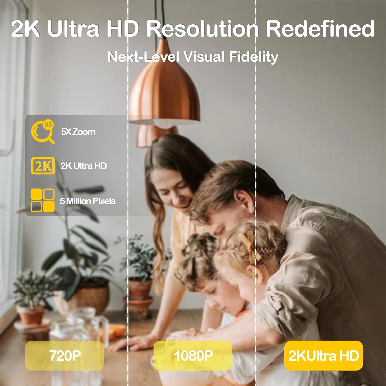 Ellie Pro Baby Monitor with 2 Cameras,5'' IPS 2K UHD Resolution,6000mAh Battery, Remote Pan-Tilt-5X Zoom, 2-Way Talk,No WiFi, Night Vision, Virtual Fence and 1000ft Range